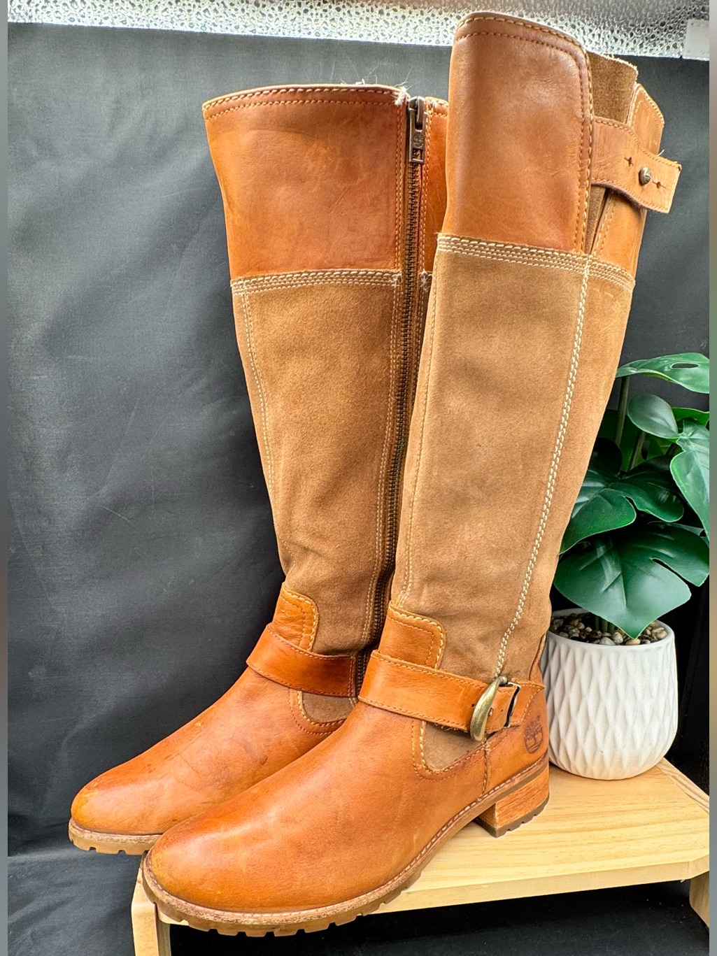 Timberland Brown Leather And Suede Tall Riding Boots - Women 8
